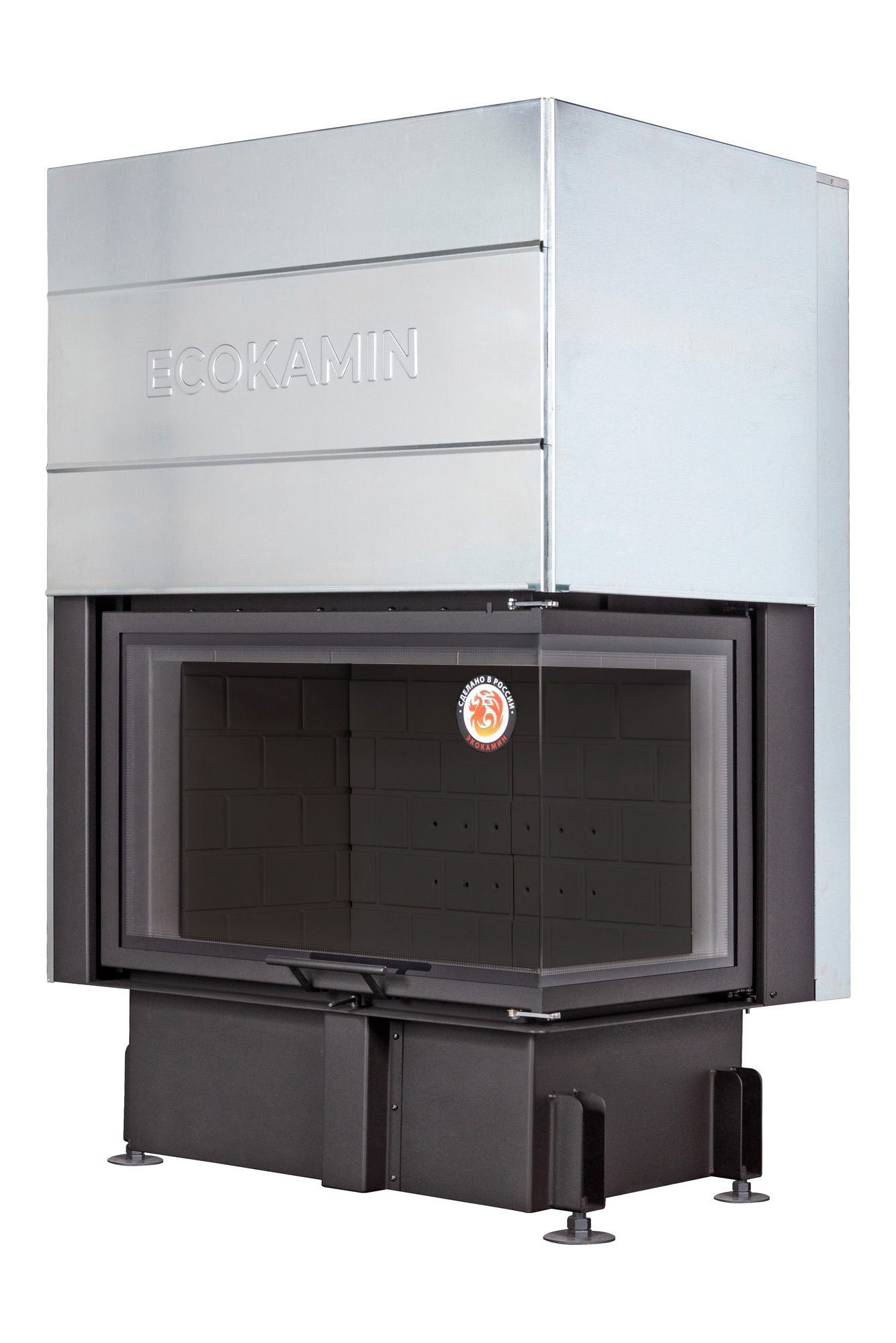 Каминная топка Экокамин ДЕЛЬТА 800 RPB два стекла правая/левая принтинг подовое горение черный/белый шамот