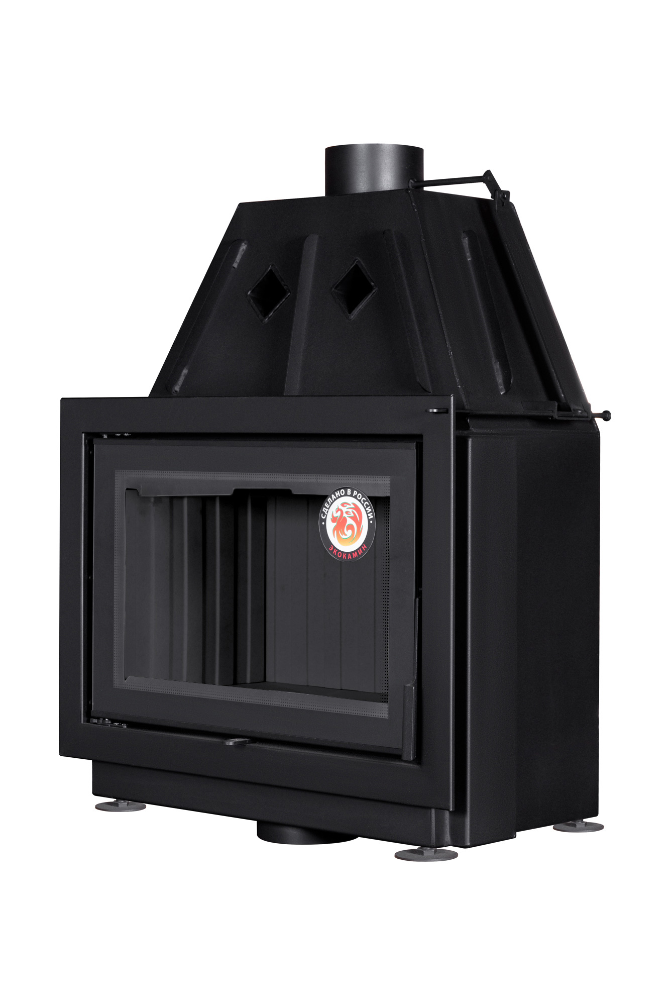 Каминная топка Экокамин Альфа 700-150 B принтинг черный/белый шамот