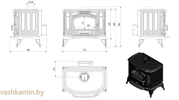 Печь-камин Kratki KOZA K9 TF