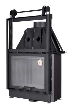 Каминная топка Экокамин АЛЬФА 800 KВ с контргрузом черный/белый шамот