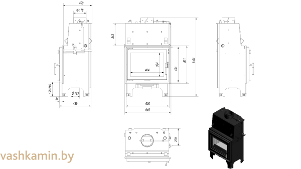 AQUARIO/M/8/PW/W Каминная топка с водяным контуром