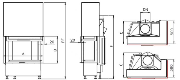KOBOK Chopok R 90, VD 780*570*500 L/R Каминная топка с подъемом