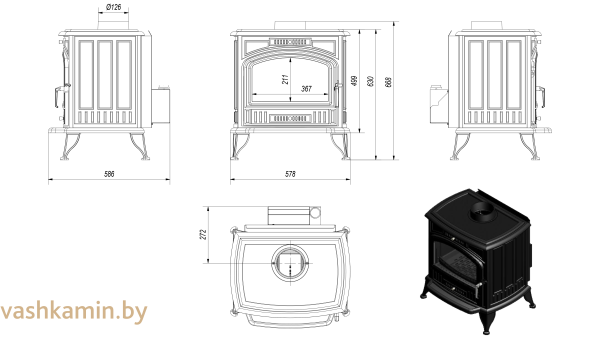 Печь камин Kratki KOZA K6 150 TF