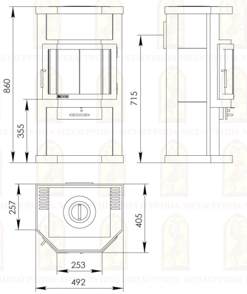 Печь-камин “Ока с плитой”АОТ-6,0