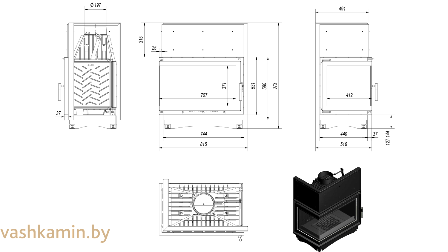 OLIWIA/L/BS 18 Угловая каминная топка Kratki