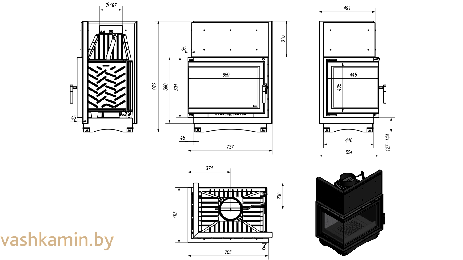 ZUZIA/L/BS/DECO 16 Угловая каминная топка Kratki