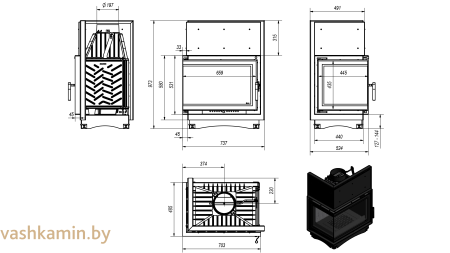 ZUZIA/L/BS/DECO 16 Угловая каминная топка Kratki