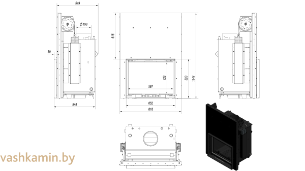 ZUZIA/PW/15/G/W каминная топка с водяным контуром