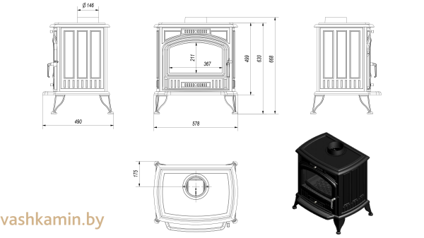 Печь-камин Kratki Koza K6