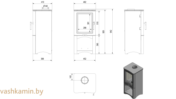 Печь камин Kratki KOZA K5 S W