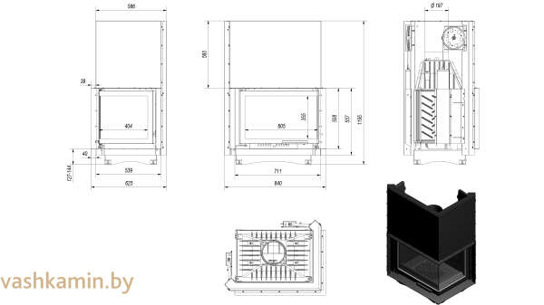 ZUZIA/P/BS/G 16 Угловая каминная топка Kratki