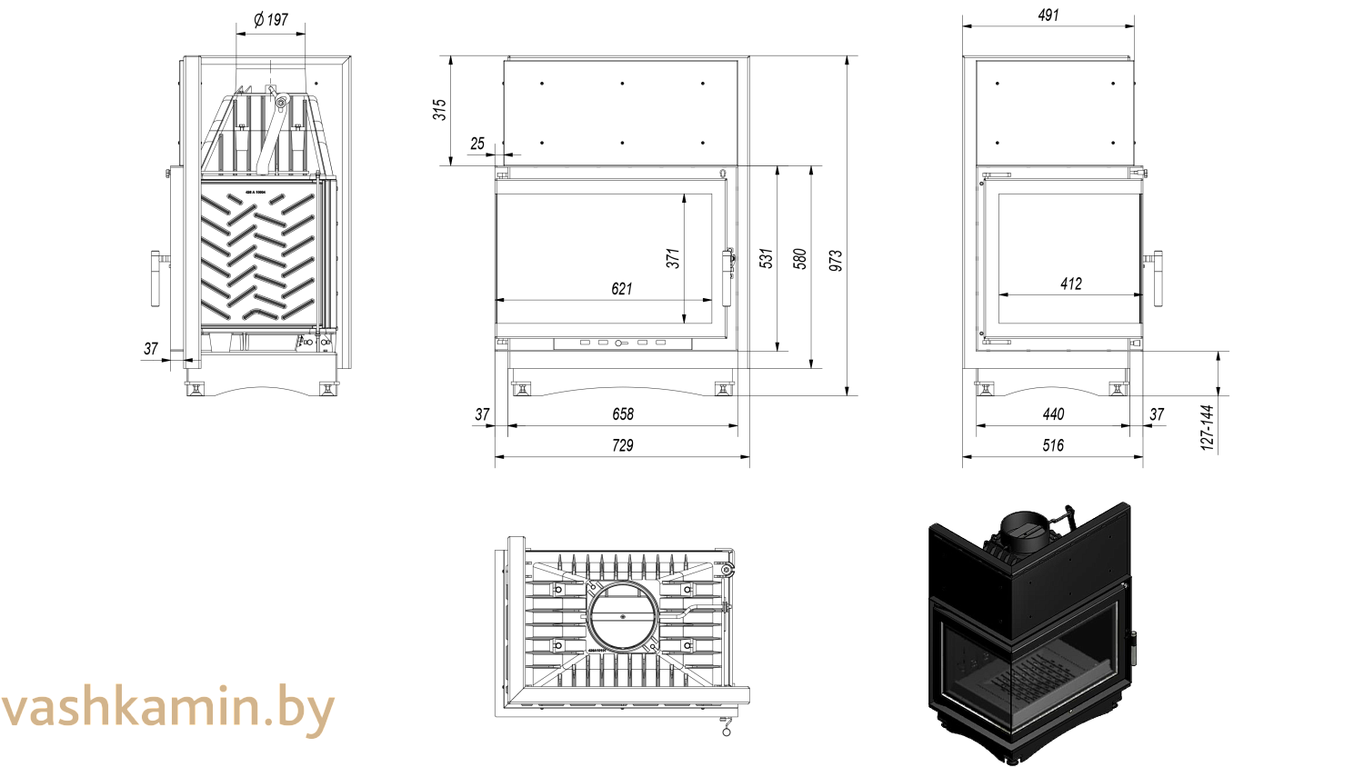 ZUZIA/L/BS 16 Угловая каминная топка Kratki