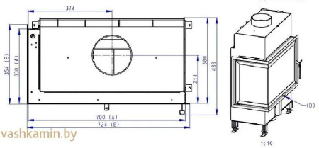 BASIC R/L 2g S 70.44.33.23 - каминная топка угловая