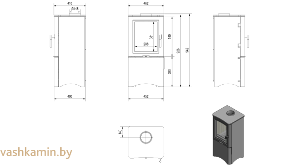 Печь камин Kratki KOZA K5 S W D