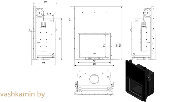 AMELIA/PW/24/G/W каминная топка с водяным контуром