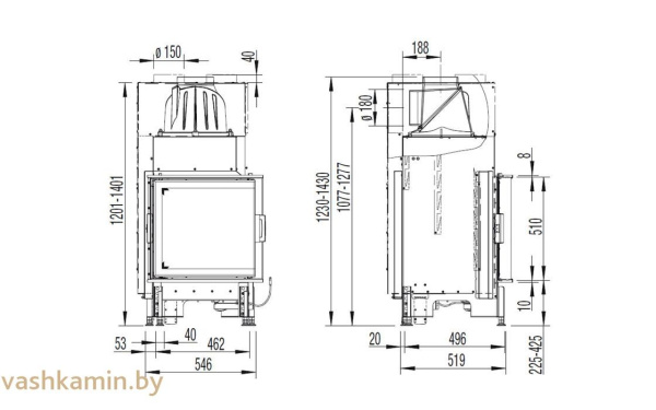 Austroflamm 55x55x51 K Угловая каминная топка