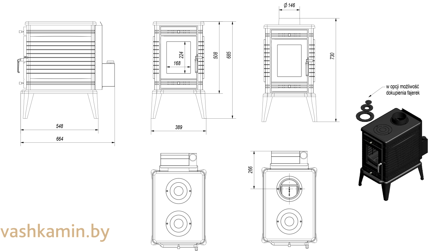 Отопительная печь Kratki KOZA K10 TF