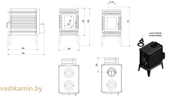 Отопительная печь Kratki KOZA K10 TF