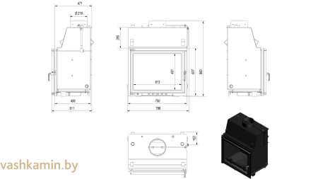 AMELIA/PW/30/W  Каминная топка с водяным контуром