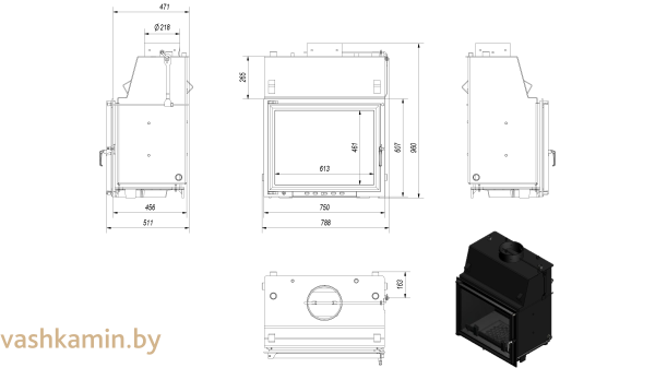 AMELIA/PW/30/W  Каминная топка с водяным контуром